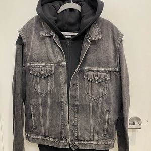 Balenciaga Mens Twinset Denim Jacket Vest w/Hoodie Lining